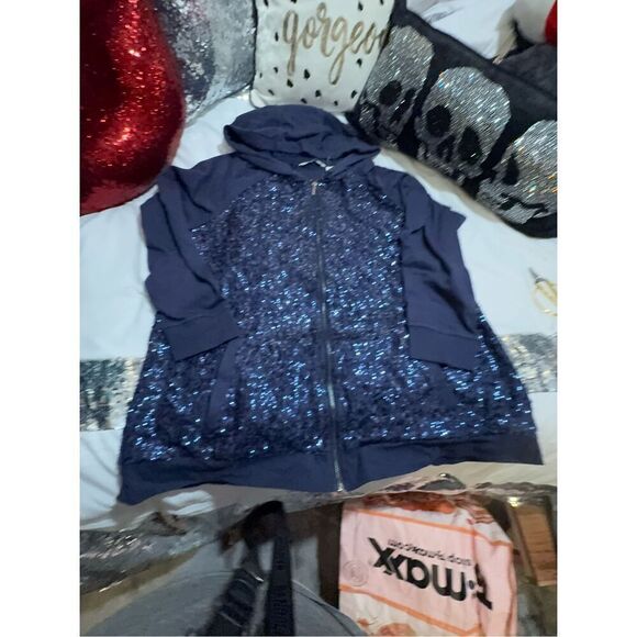 Isaac mizhari live blue sequin  logo  full Zip-up Hoodie plus 1xl - Picture 3 of 8